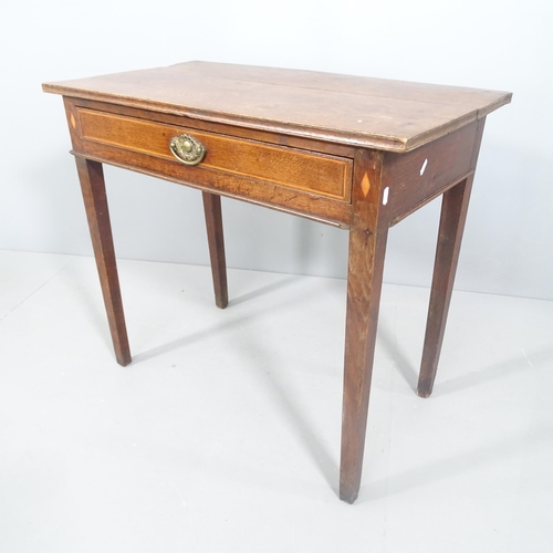 2160 - A George lll oak side table, with single freeze drawer and satinwood banding. 82x73x45cm