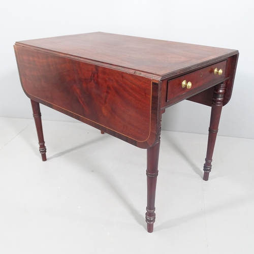 2169 - A Georgian mahogany and satinwood strung Pembroke table, with single freeze drawer, raised on ring t... 