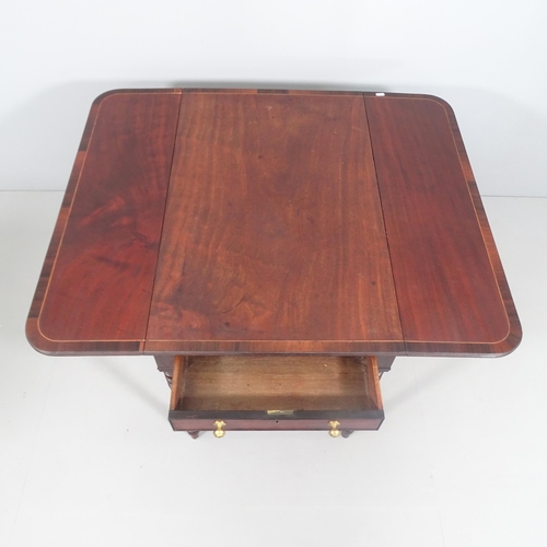 2169 - A Georgian mahogany and satinwood strung Pembroke table, with single freeze drawer, raised on ring t... 