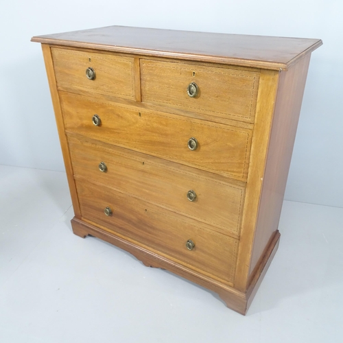 2172 - A mahogany and ebony checkerboard strung chest of 2 short and 3 long drawers. 107x107x54cm.