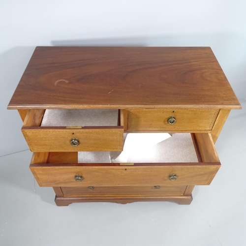 2172 - A mahogany and ebony checkerboard strung chest of 2 short and 3 long drawers. 107x107x54cm.