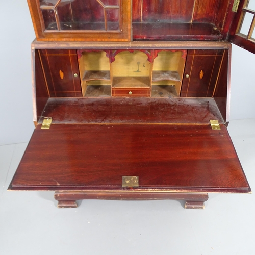 2182 - A 19th century mahogany and satinwood banded bureau bookcase. 102x213x47cm