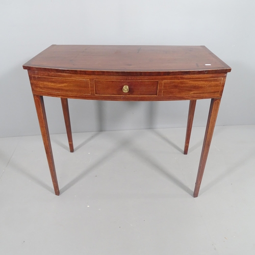 2185 - A 19th century bow front mahogany and satinwood strung serving table, single freeze drawer, raised o... 