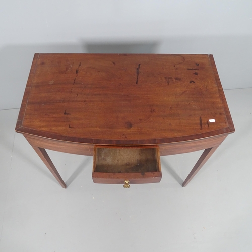 2185 - A 19th century bow front mahogany and satinwood strung serving table, single freeze drawer, raised o... 