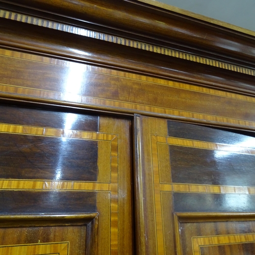 2187 - A late Victorian 5 section mahogany and satinwood inlaid compactum wardrobe with bird's eye maple in... 