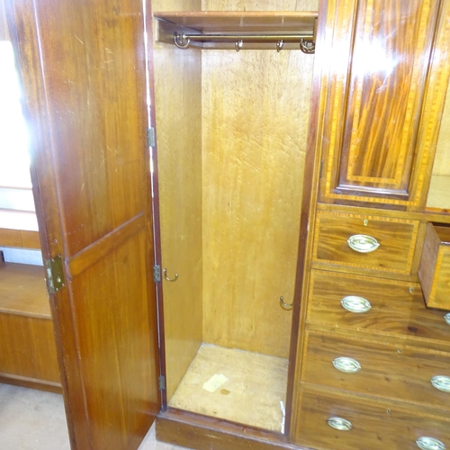 2187 - A late Victorian 5 section mahogany and satinwood inlaid compactum wardrobe with bird's eye maple in... 