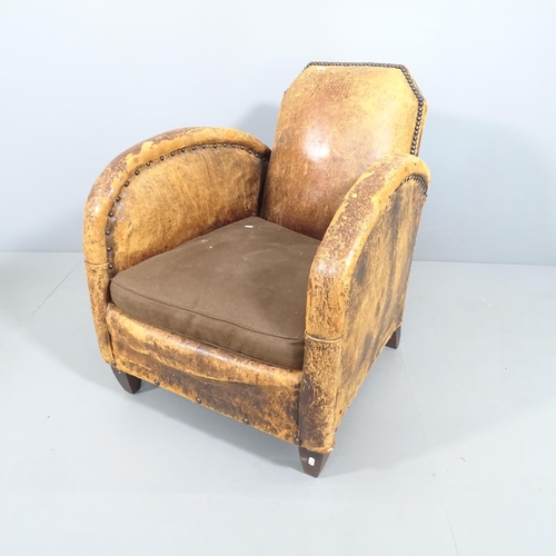 2189 - An antique studded leather upholstered club chair.
Overall 68x79x84
Seat 48x40x50