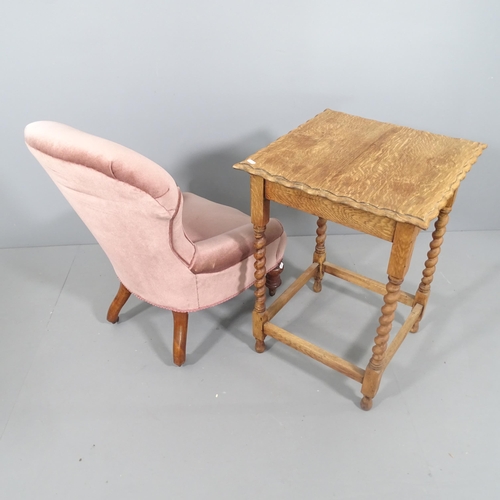 2206 - A small Victorian upholstered armchair and an oak side table(2)