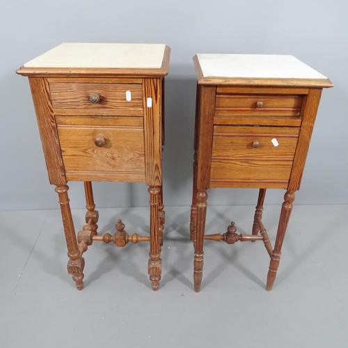 2215 - 2 similar marble and tile topped pitch pine pot cupboards.
Largest 38x84x38cm