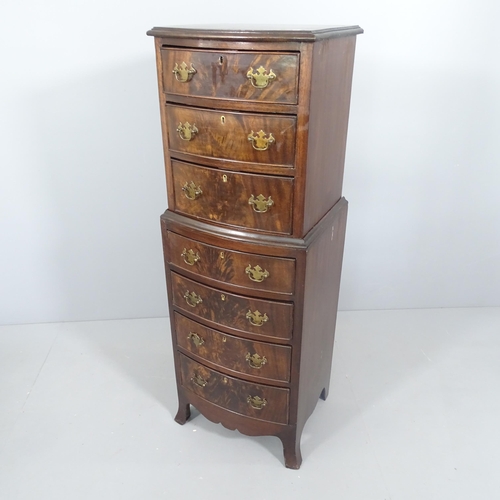 2218 - A reproduction mahogany bow front chest on chest. 48x125x40cm