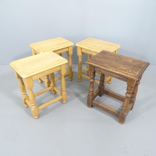 2223 - A set of three light oak joint stools. 34x42x24cm, and another (4)