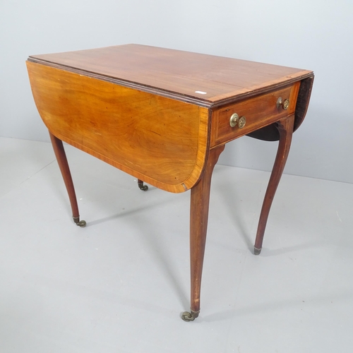 2224 - A 19th century crossbanded mahogany Pembroke table, single freeze drawer. 79x70x45, opening to 95cm