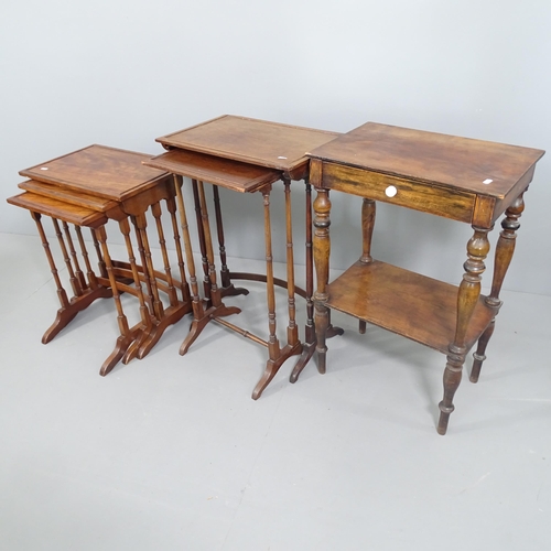 2227 - A mahogany nest of three tables, a similar nest of two tables and a two tier side table.  Side table... 