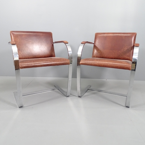 2005 - FASEM - A pair of Brno chrome flat bar armchairs By Ludwig Mies Van Der Rohe for Fasem, upholstered ... 