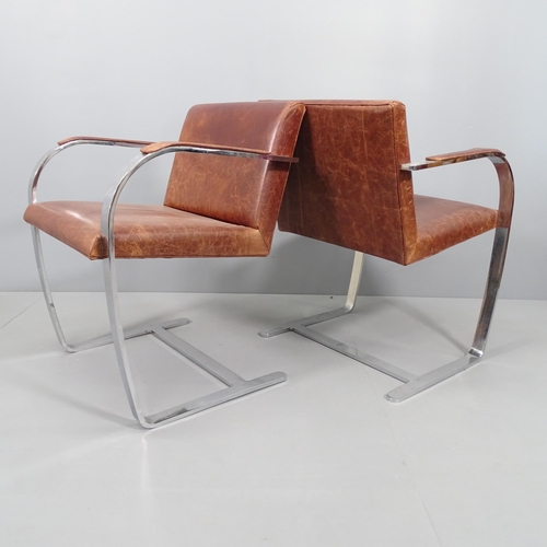 2005 - FASEM - A pair of Brno chrome flat bar armchairs By Ludwig Mies Van Der Rohe for Fasem, upholstered ... 