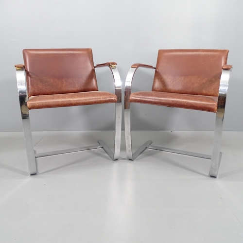 2006 - FASEM - A pair of Brno chrome flat bar armchairs By Ludwig Mies Van Der Rohe for Fasem, upholstered ... 