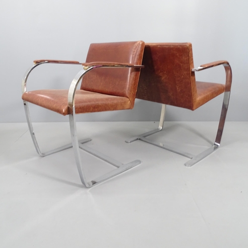 2006 - FASEM - A pair of Brno chrome flat bar armchairs By Ludwig Mies Van Der Rohe for Fasem, upholstered ... 