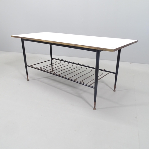 2008 - J W G PAYNE - a mid-century black painted brass coffee table with white formica top, with maker's si... 