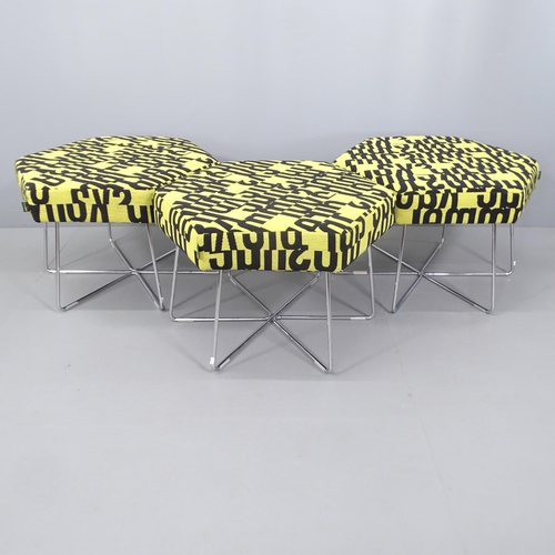 2018 - A set of three contemporary designer Noughtone Pollen hexagonal stools by David Fox, upholstered in ... 