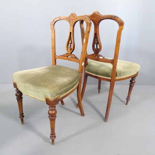 2255 - A pair of continental walnut and satinwood inlaid side chairs.