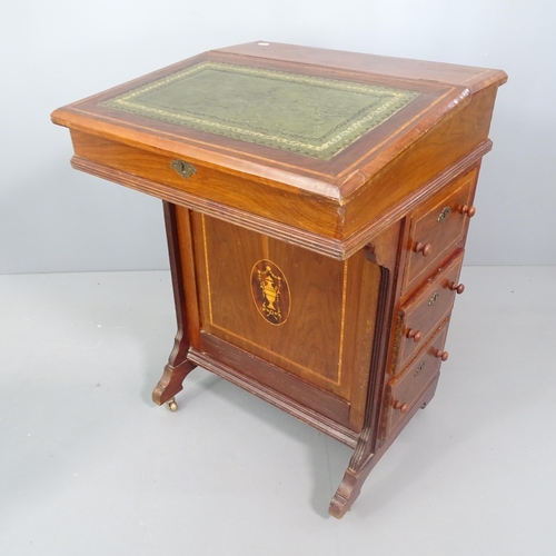 2258 - An Edwardian mahogany and satinwood inlaid Davenport with 3 drawers. 56x80x55cm.