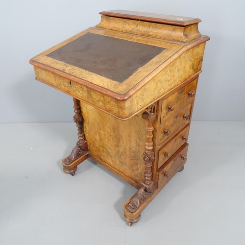 2265 - A Victorian figured walnut and satinwood marquetry decorated Davenport, with 4 drawers, stationary c... 