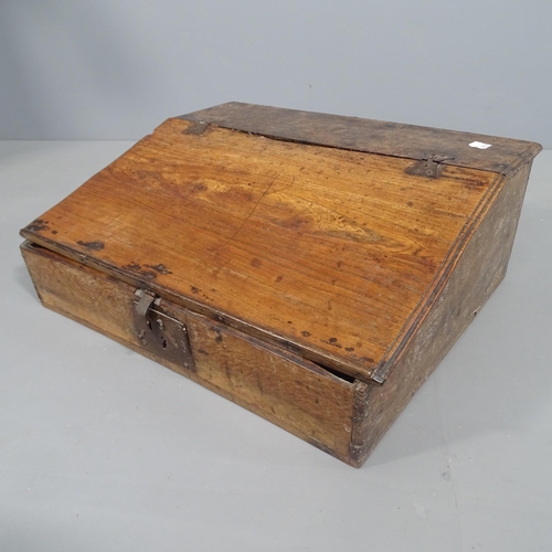 2267 - An antique oak bible box with fitted interior. 59x22x50cm