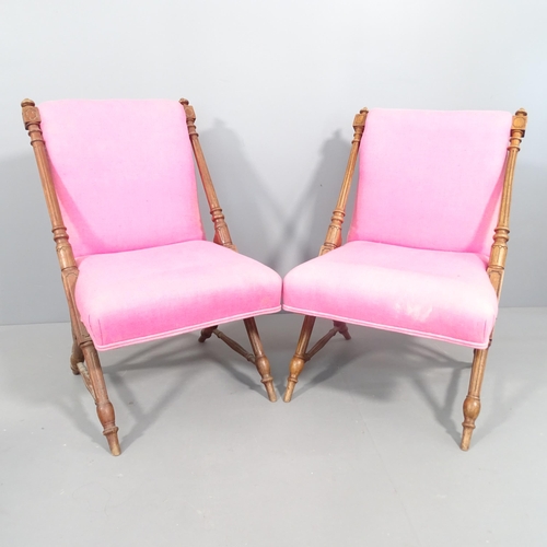 2273 - A pair of Victorian aesthetic movement side chairs with later upholstery.