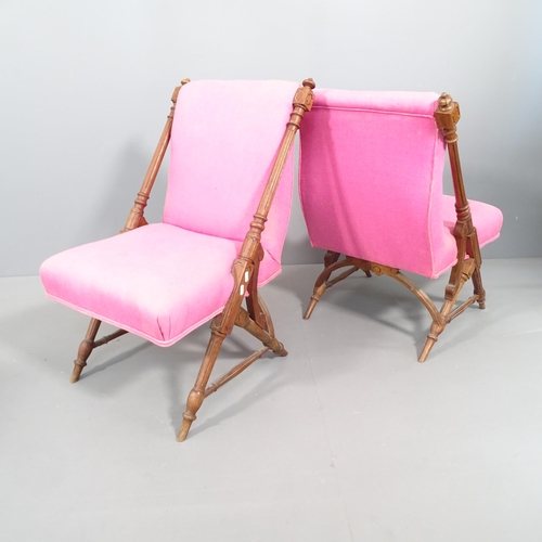 2273 - A pair of Victorian aesthetic movement side chairs with later upholstery.