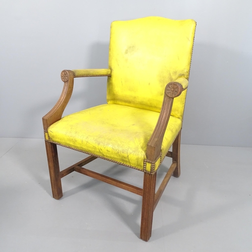 2275 - A mahogany and upholstered Gainsborough style open armchair.