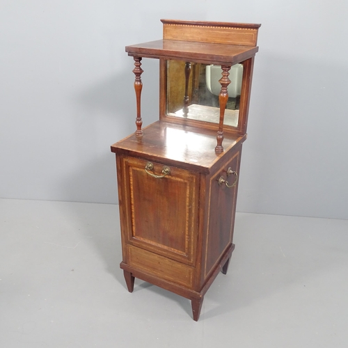 2278 - An Edwardian mahogany and satinwood banded 2-tier coal purdonium with mirrored back. 40x102x35cm.