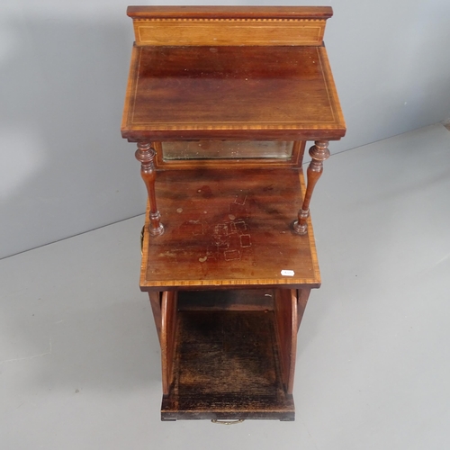 2278 - An Edwardian mahogany and satinwood banded 2-tier coal purdonium with mirrored back. 40x102x35cm.