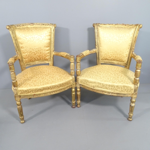 2281 - A pair of gold painted and upholstered French open armchairs.