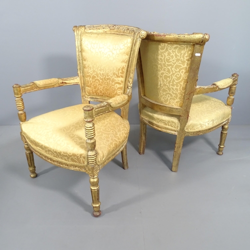 2281 - A pair of gold painted and upholstered French open armchairs.