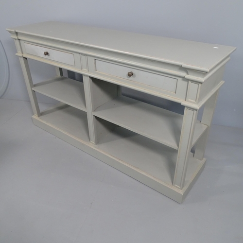 2282 - A French style painted draper's or centre standing table with 2 drawers and open shelves under. 160x... 