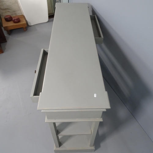 2282 - A French style painted draper's or centre standing table with 2 drawers and open shelves under. 160x... 