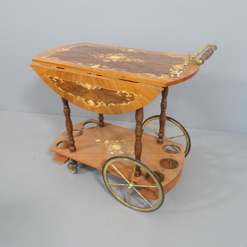 2283 - An Italianate mid-century design two-tier drinks trolley with marquetry decoration. 80x78x45cm