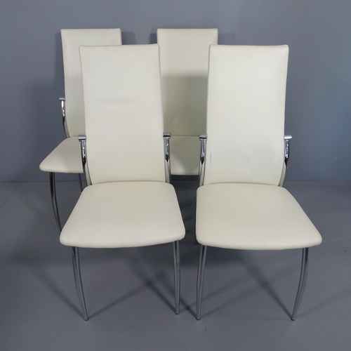 2288 - A set of 4 white faux leather upholstered dining chairs on chromed tubular bases.