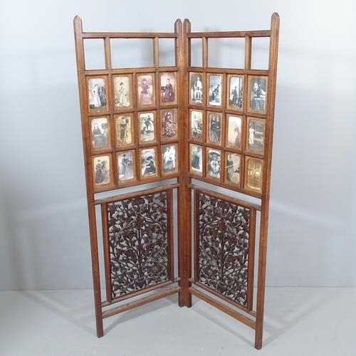 2292 - A late Victorian Anglo-Japanese screen, the glazed panels mounted with images of early female photog... 