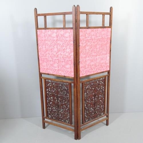 2292 - A late Victorian Anglo-Japanese screen, the glazed panels mounted with images of early female photog... 