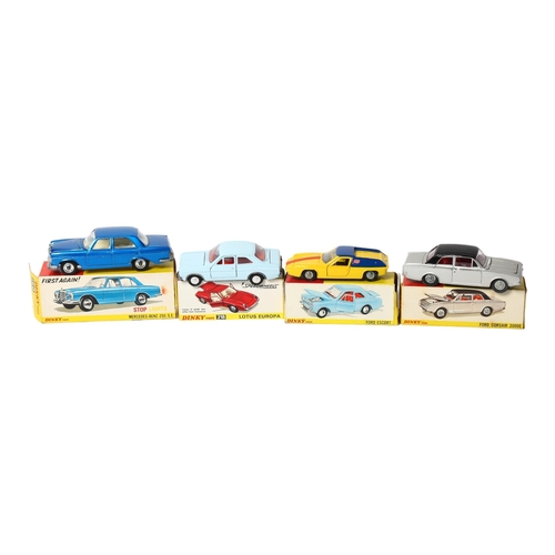23 - DINKY TOYS - Dinky Ford Escort model 168, a Dinky Lotus Europa model 218, a Dinky Ford Corsair 2000E... 