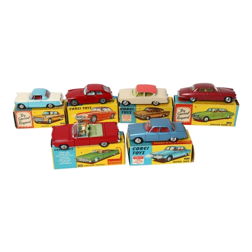 26 - CORGI TOYS - a group of 6 boxed vehicles, including model 234 Ford Consul Classic, model 327 M.G.B.G... 