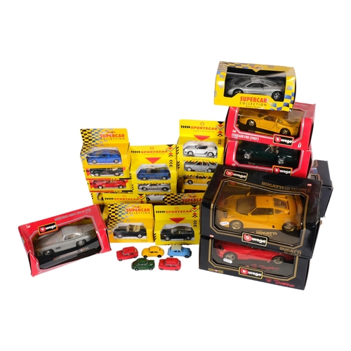 A quantity of boxed diecast vehicles, including Burago, Maisto Supercar  Collection, and Shell Sports