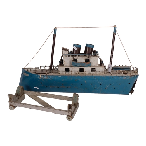 67 - A scratch-built steel and wooden model of the steam boat SS Lion, on wooden display base, L69cm