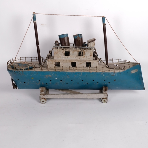 67 - A scratch-built steel and wooden model of the steam boat SS Lion, on wooden display base, L69cm