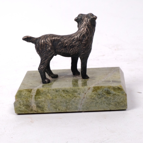 285 - A George V marble deskstand, surmounted by a silver Border Terrier, W10cm