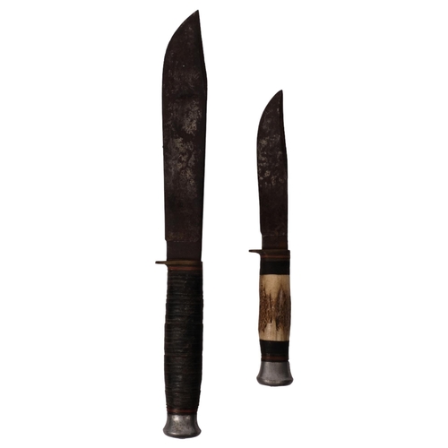 289 - 2 various hunting knives, including 1 by William Rogers, with woven handle, 34cm