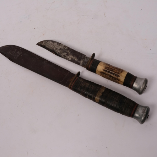 289 - 2 various hunting knives, including 1 by William Rogers, with woven handle, 34cm