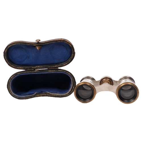 293 - A pair of small early 20th century chrome plate and mother-of-pearl opera glasses, cased (no maker's... 