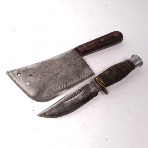 294 - A Milbro Campa fighting knife with barrel handle, L22cm, together with a Rovinoh cleaver of small si... 